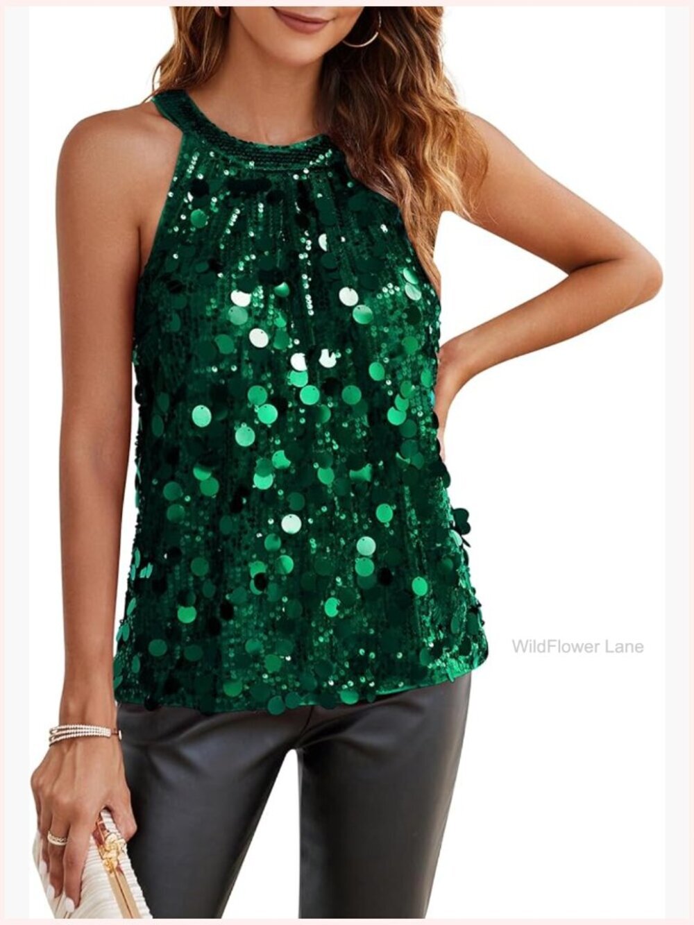 Sequin Halter Tank Top Sleeveless Sparkly Club Party Concert Tops Bling Shiny